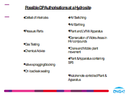 Possible DP Authorisations at a Hydro site